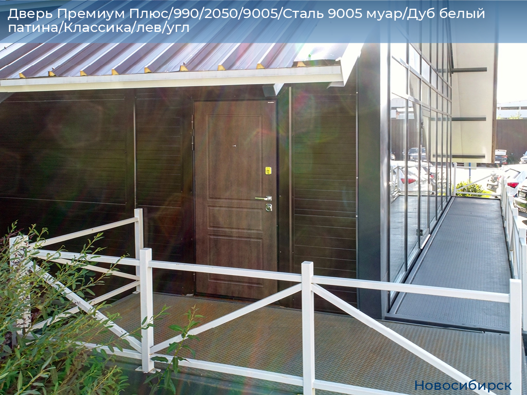 Дверь Премиум Плюс/990/2050/9005/Сталь 9005 муар/Дуб белый патина/Классика/лев/угл, novosibirsk.doorhan.ru